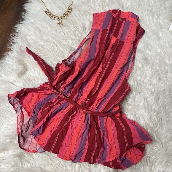 Free People Mackenzie Striped Point Collar Sleeveless Tie Wrap Top - Size Small - Picture 4 of 10